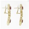 Image 3 : 18k Yellow Gold 5.76 ctw Oval Vivid Red Ruby & Round Pave Diamond Drop Earrings