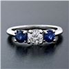 Image 2 : Solid Platinum 1.32 ctw Round Brilliant Prong Sapphire Diamond 3 Three Stone Rin