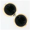 Image 1 : Vintage 14K Yellow Gold Round Cabochon Black Onyx Button Earrings w/ Plain Frame