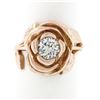 Image 1 : New Handmade 18k Pink Gold 0.72 ctw Round Diamond Rose Flower & Engraved Leaf Ri