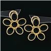 Image 2 : Elizabeth Locke Hammered 18k Gold Oval Black Onyx Flower Cluster Omega Earrings