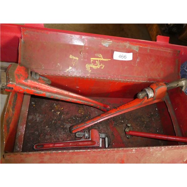 metal tool box w/ pipe wrenches