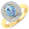 Image 2 : 14KT Yellow Gold 1.28ct Aquamarine and Diamond Ring