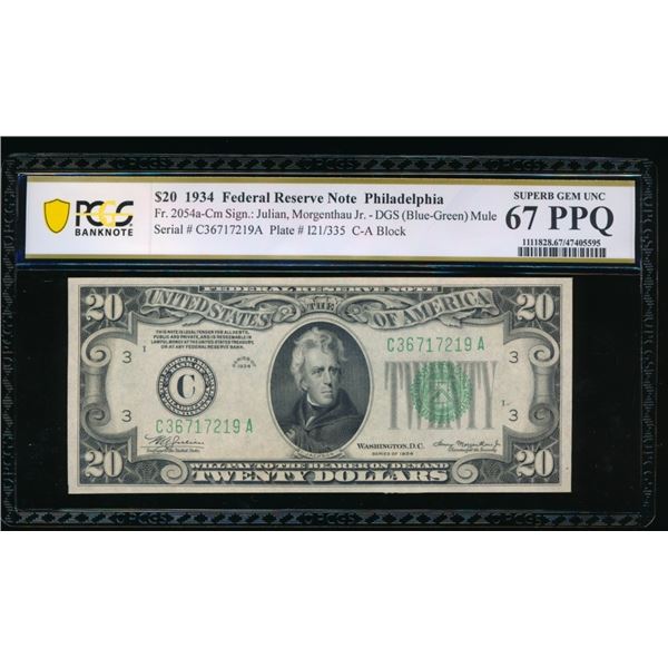 1934 $20 Philadelphia FRN PCGS 67PPQ