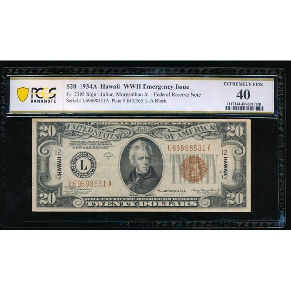 1934A $20 Hawaii FRN PCGS 40