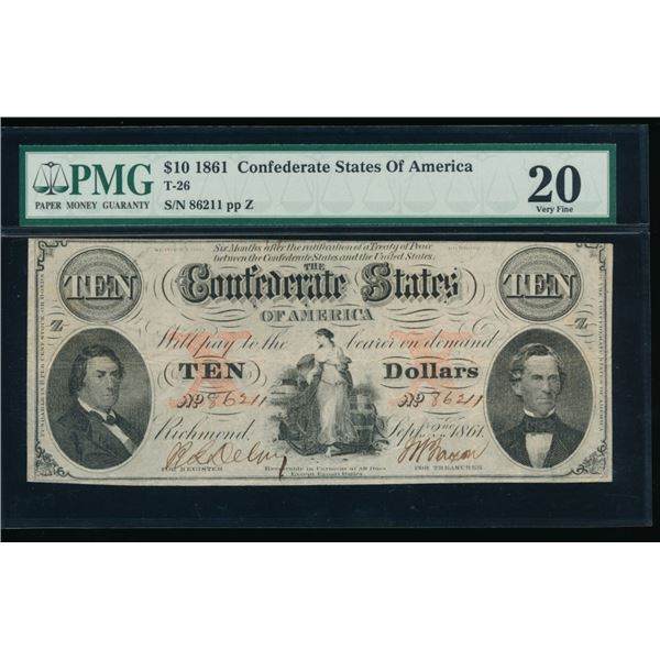 1861 $10 T-26 Confederate PMG 20