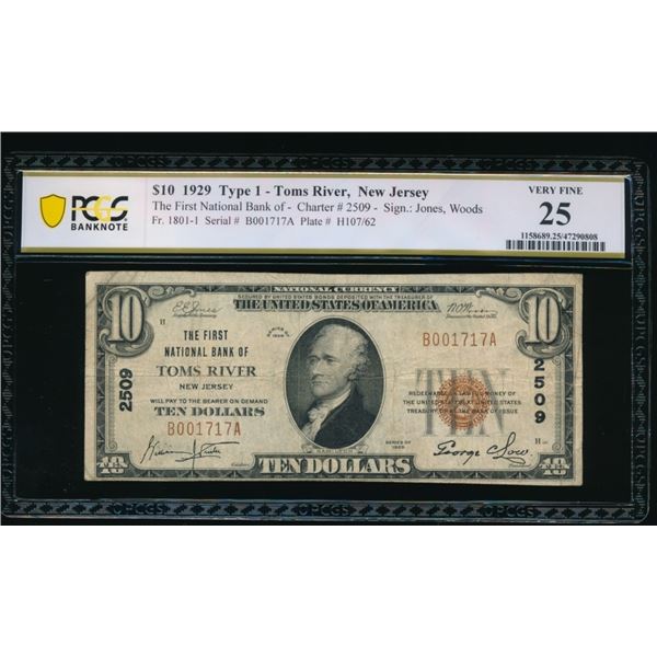 1929 $10 Toms River NJ National PCGS 25