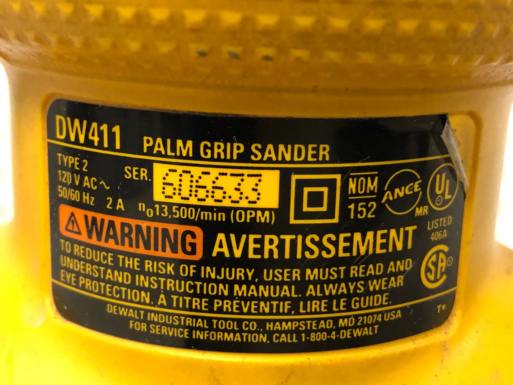 Group of 2 assorted sanders - includes Dewalt palm grip sander - model ...