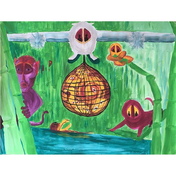 Tempera Painting - The Jungle Witnesses - dimensions approx 20"x26" (made by Stephen Arthur)