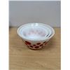 Image 8 : 3 Vintage Federal Glass Polka Dot Mixing Bowls - good used condition 6, 7, & 8"