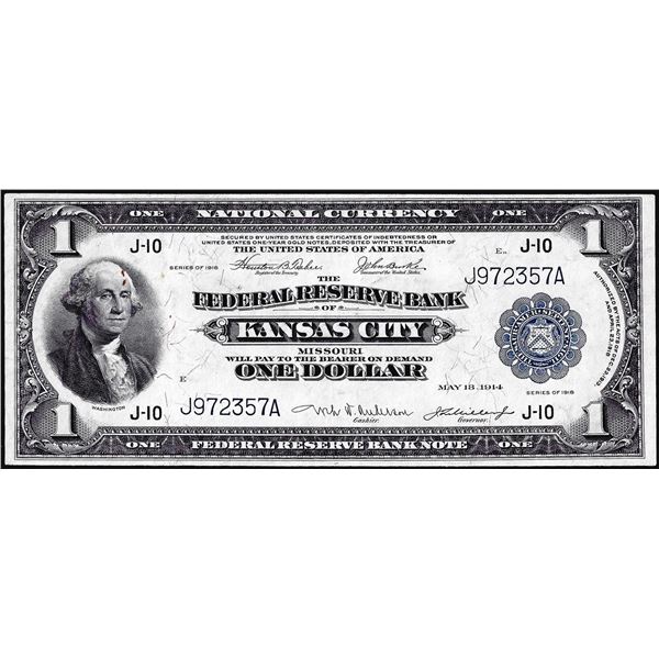 1918 $1 Federal Reserve Bank Note Kansas City
