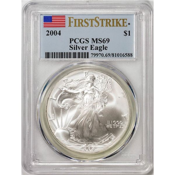 2004 $1 American Silver Eagle Coin PCGS MS69 First Strike