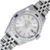 Rolex Ladies Stainless Steel Silver Index Sapphire and Diamond Date Wristwatch