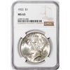 Image 1 : 1922 $1 Peace Silver Dollar Coin NGC MS63