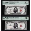 Image 1 : (2) Consecutive 1953A $5 Legal Tender Notes Fr.1533 PMG Choice Uncirculated 63EPQ