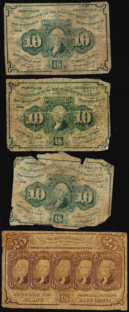Lot of (4) July 17, 1862 First Issue Fractional Currency Notes