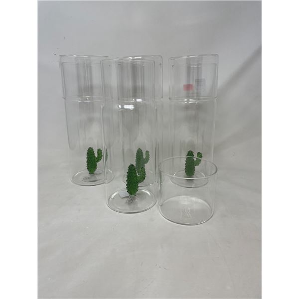 Glass Drink Jug with lid and  decorative cactus inside