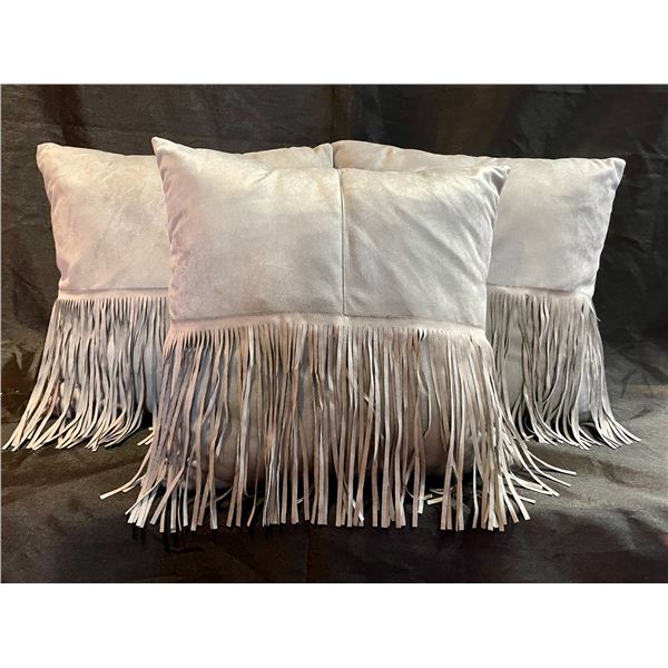 Grey tasseled cushions / zippered pillow cases / 16x16.5
