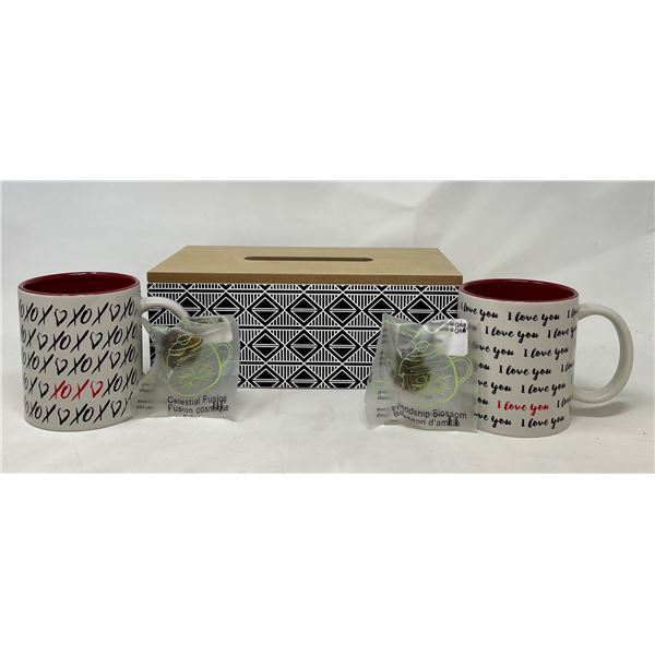 Tissue Box / Two Mugs with Celestial Fusion Friendship Tea