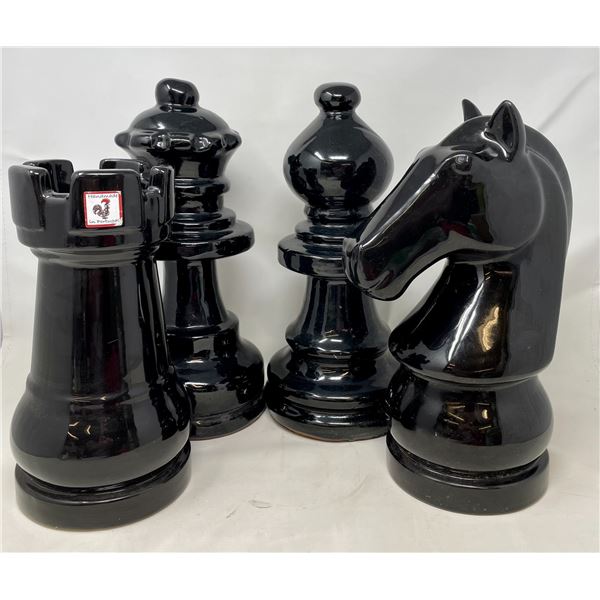 Chess Pieces 2 ceramic, 2 clay  11-14"
