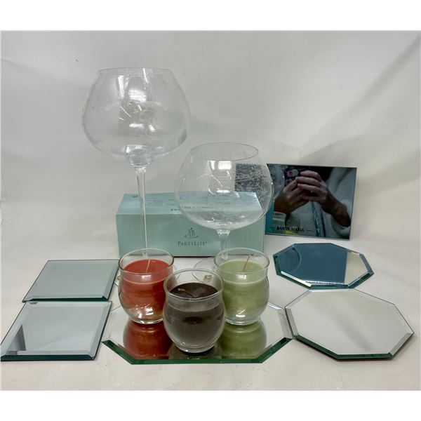 Party Light "Nature's Garden" Candles/2 Glasses, 3 Glass Coasters, Glass for Candles