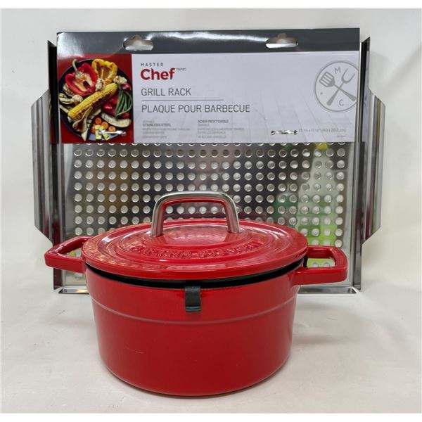 Martha Stewart Cast Iron 8", 2quart pot, Master Chef Grill Rack