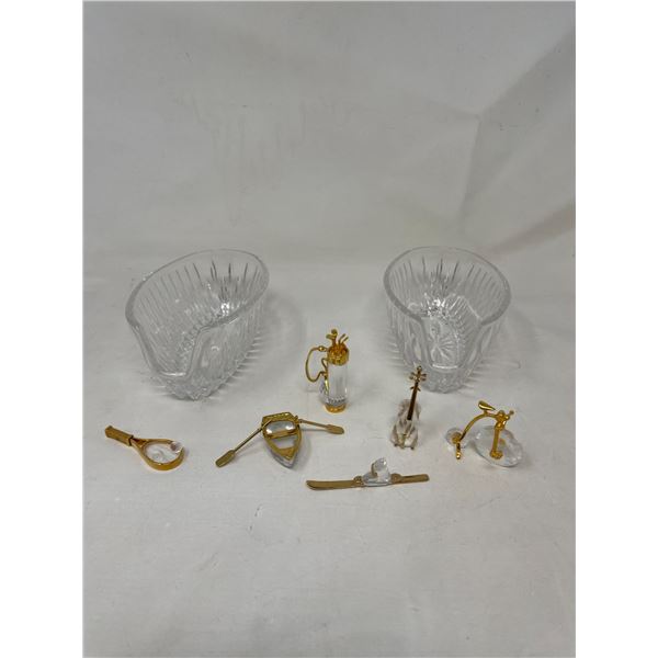 Crystal Candy Dish x2, 6 mini Crystal Ornaments