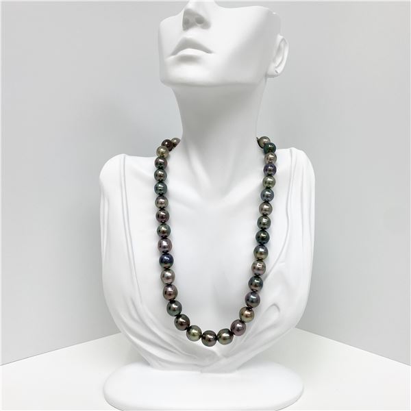 10-11mm Tahitian Multicolor Oval Pearl Necklace with Gold Clasp