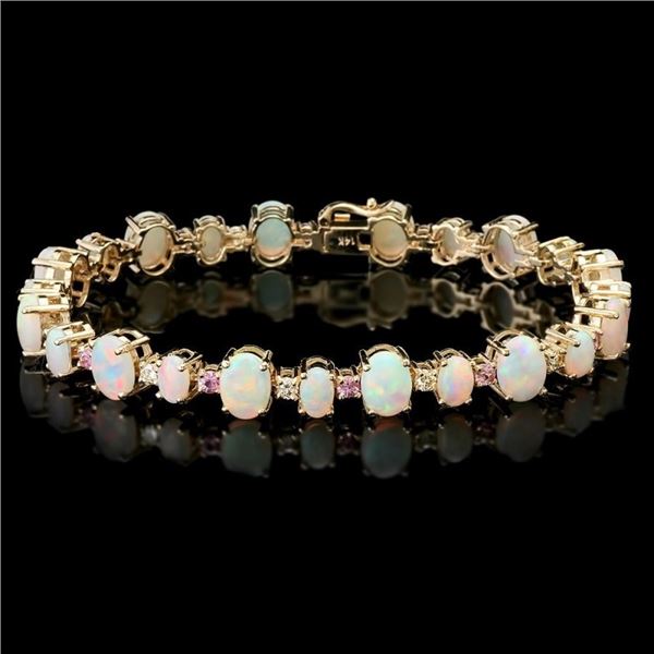 14k Gold 12.50ct Opal 0.85ct Diamond Bracelet