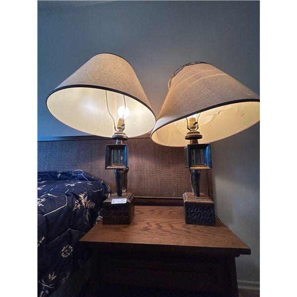 Pair Of Antique Metal Lamps One Lamp Has Damaged Lampshade 29H