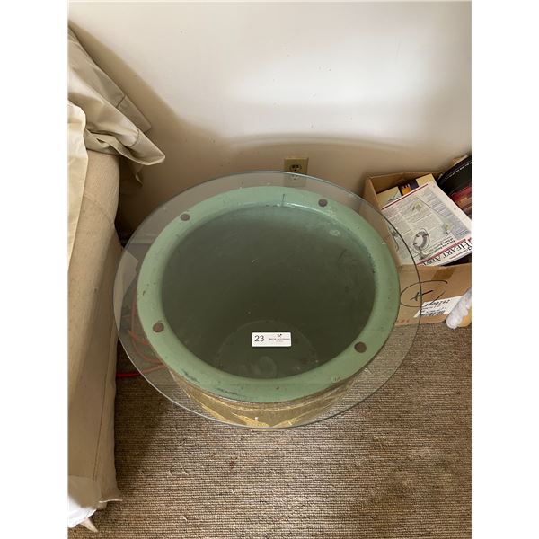 Ceramic Planter Decorative Side Table With Removable Top Glass 19D 17H