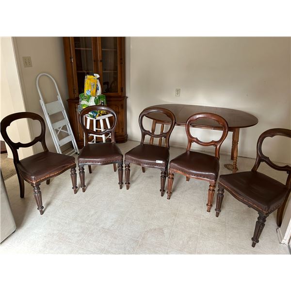 5 Vintage Wood And Leather Dining Room Chairs
