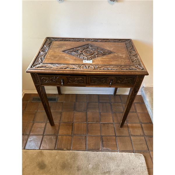 Vintage Carved Solid Wood Desk 33W 22D 30H