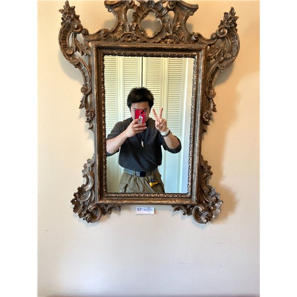 Antique Wood Rimmed Mirror 23W 34H