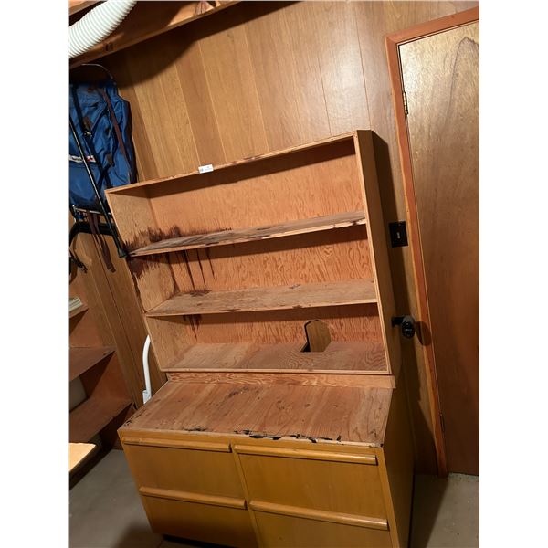 Wood Bookshelf With A Bottom Dresser Drawers 40W 27D 70H