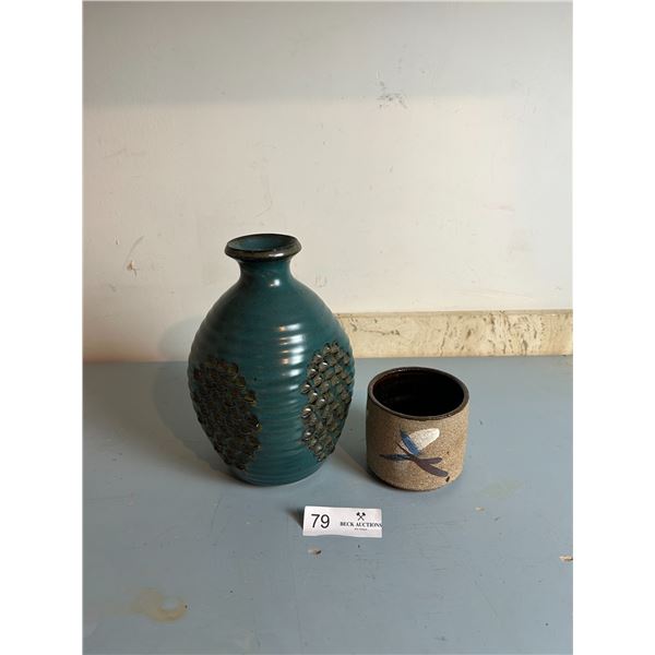 Clay Vase 10H And Small Planter Pot 3H