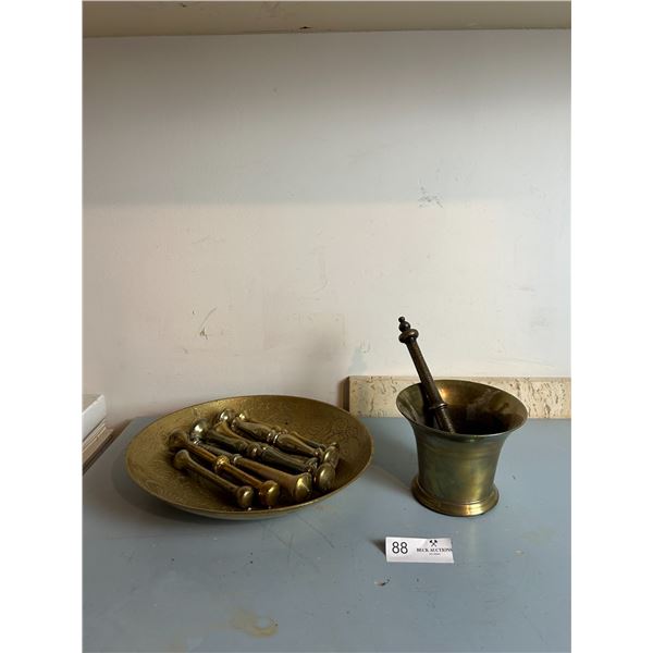Brass Mortar Pestle With Brass Bowl And Mortars