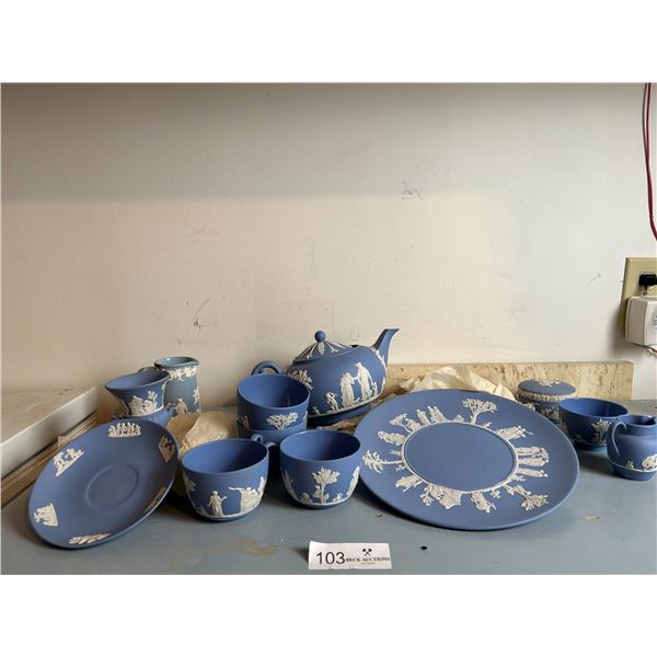 Blue Jasperware Vintage Kitchen Tea Set