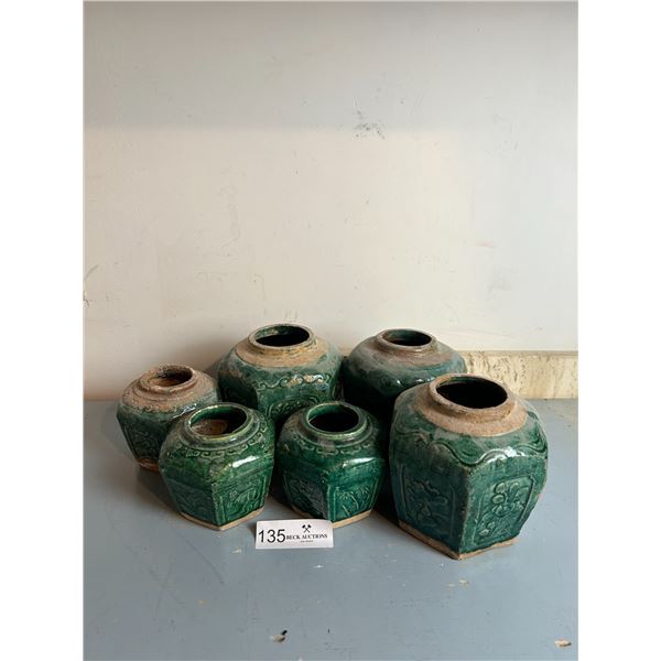 Collection Of Ceramic Chinese Medicine Pots Various Sizes
