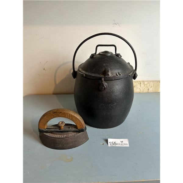 Cast Iron Pot 7D 13H And Cast Iron Iron