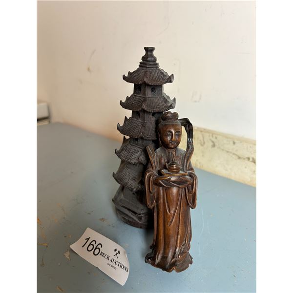 Wooden Buddhist Monk And Chinese Temple 7H