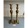 Image 2 : Pair Of Tall Brass Candle Holders One With Age Damage 18H