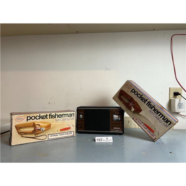 2 Pocket Fisherman Spin Casting Outfit And Sony Radio