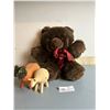 Image 1 : Fluffy Teddy Bear And Two Decorative Hand Carved Sheep