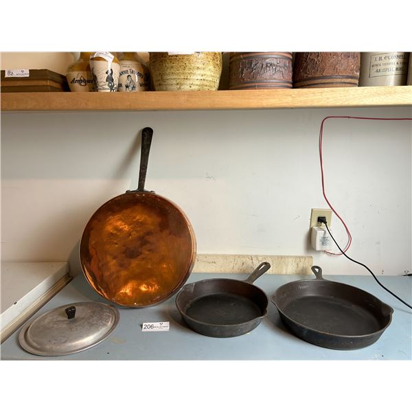 Collection Of Cast Iron Pans And 1 Copper Pan