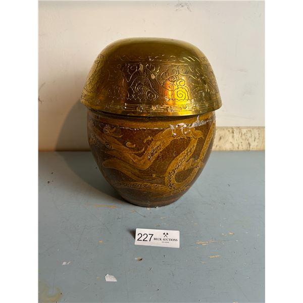 Chinese Ceramic Garden Planter 12H And Brass Bowl
