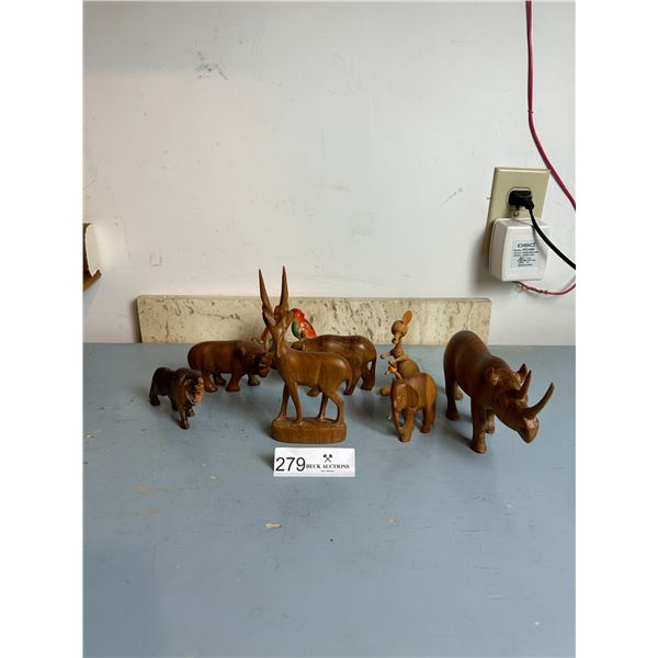 Collection Of Hand Carved Wooden African Animal Statues 4L-6H