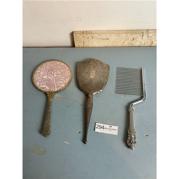Vintage Hand Mirrors And Metal Comb