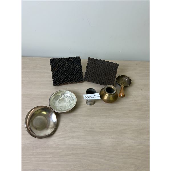 Antique Printing Blocks And Small Assorted Metal Decor