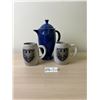 Image 1 : Blue Tea Pot 11H And 2 Matching Mugs 5H